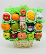 Classic fruit gift basket apples pears oranges Ashers chocolate pretzels Pirouline wafers
